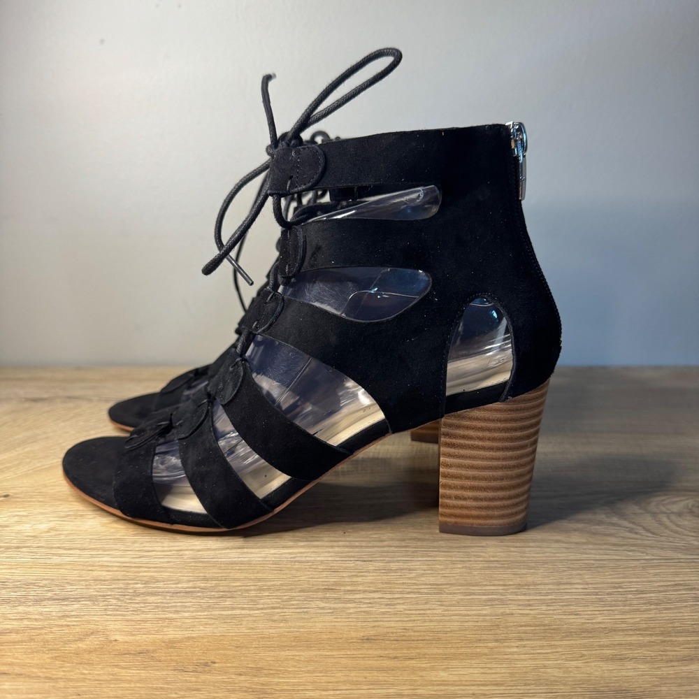 Marc Fisher Shoes Black Suede Lace Up Gladiator Heel Booties‎ Womens Size 8.5W